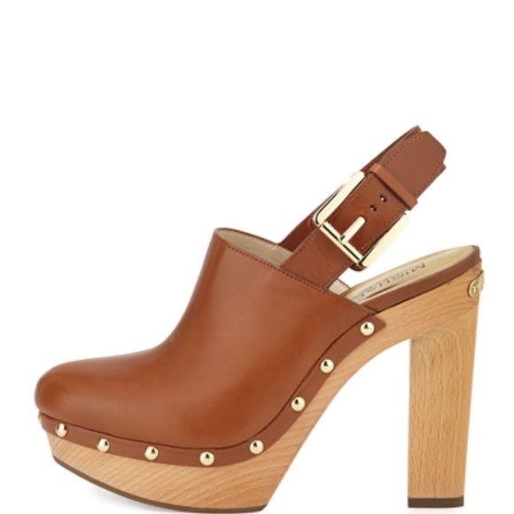 Michael Kors Beatrice Luggage Tan Leather Mules with Gold Accents - Picture 6 of 7